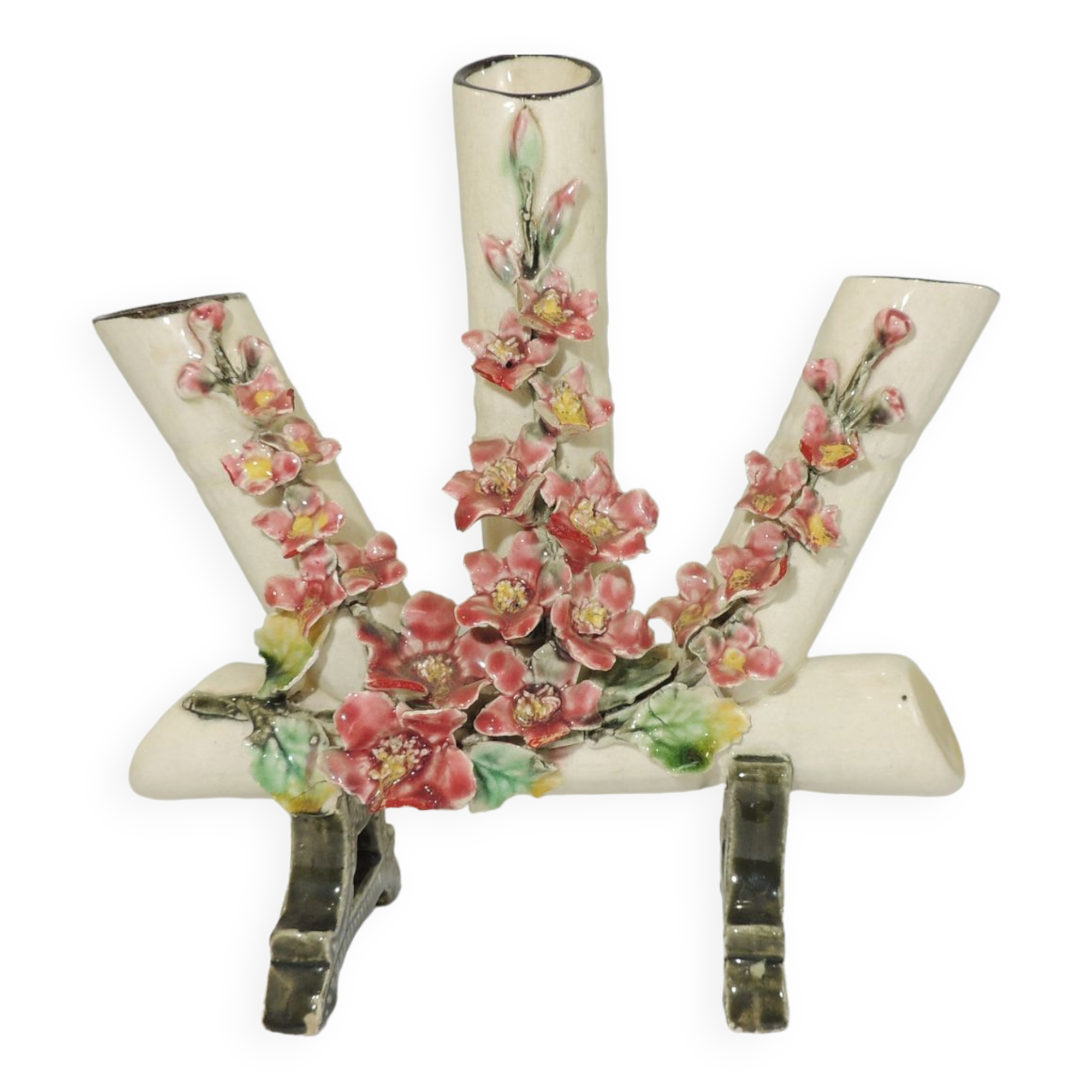 Old ceramic bouquet maker from the 1930s - Vintage Victorian French Majolica