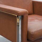 Leather armchair, 1970s, manufacturer Sitag, cognac brown leather.