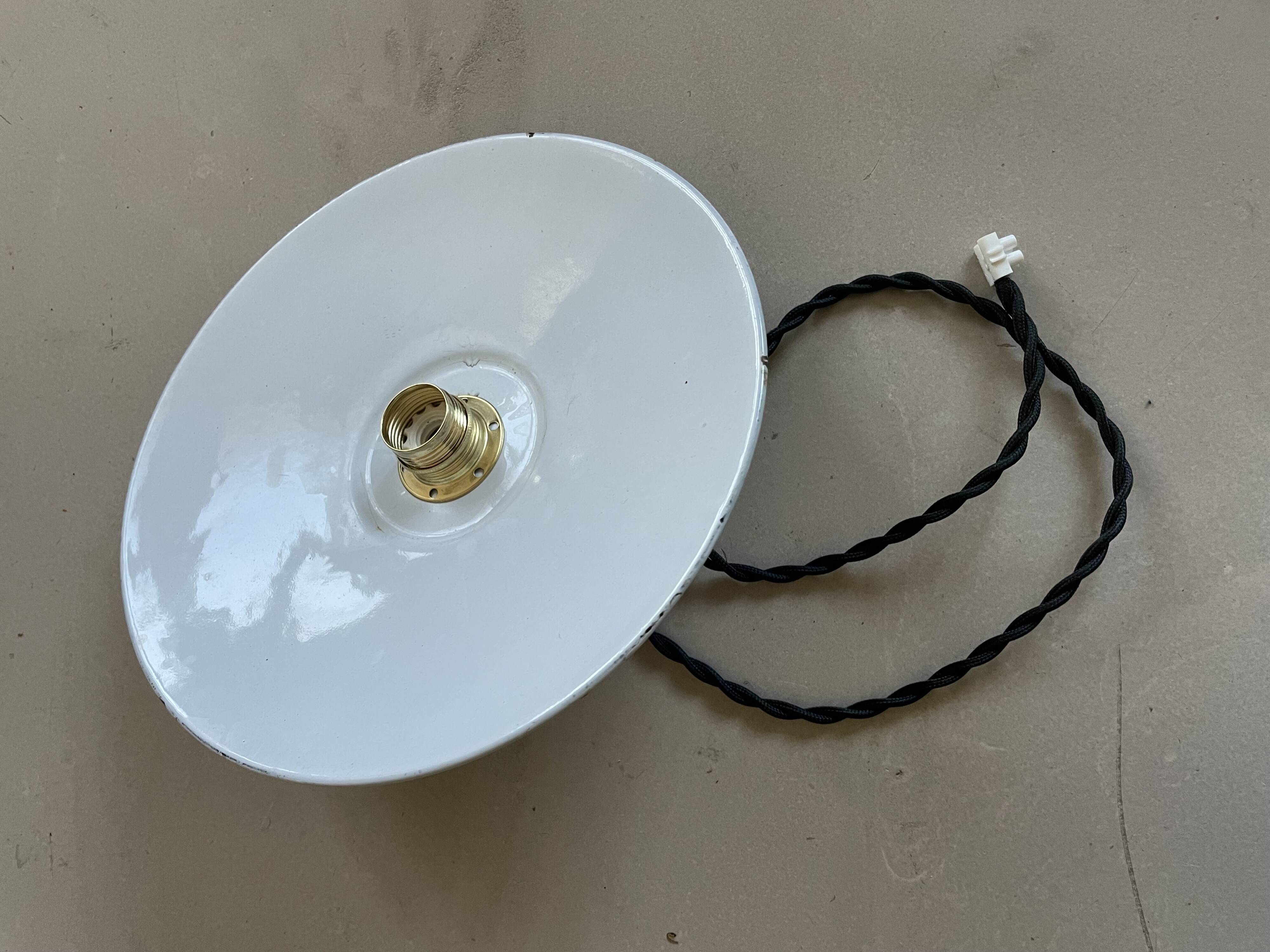 Industrial pendant light, old enameled bowl
