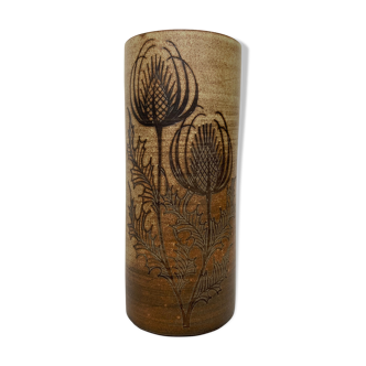 Stoneware thistle vase signed vallauris fronck and matéo