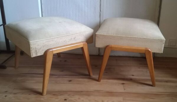 Paire de grands ottoman repose pied pouf vintage année 50