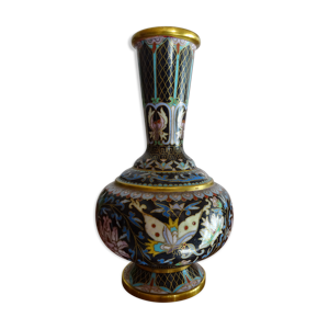 Vase col long émaux cloisonné