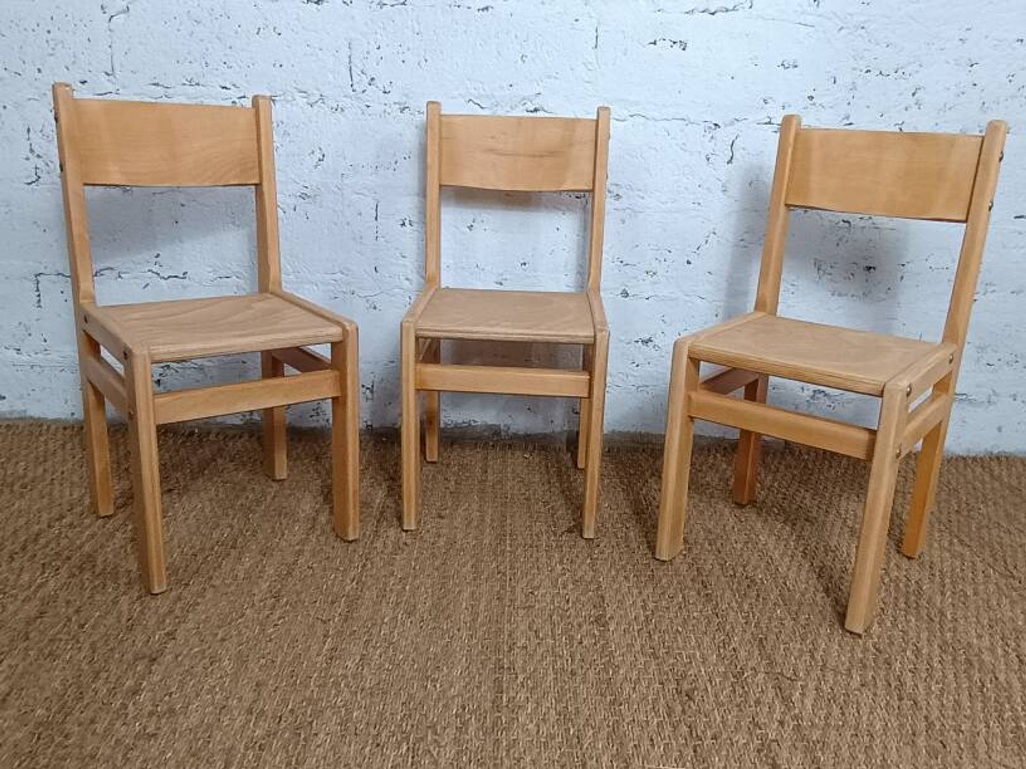 3 brutalist children's chairs from the 1980s in ash.