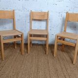 3 chaises enfant brutaliste années 80 en frêne