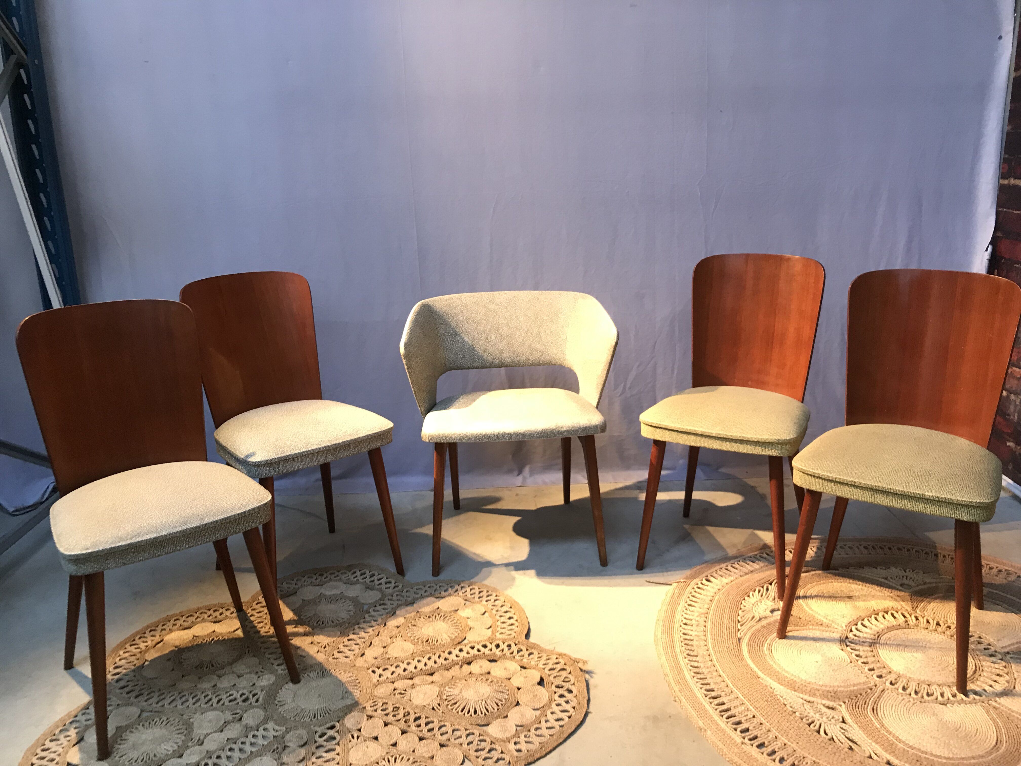 Set of 4 chairs and 1 armchair design 50s