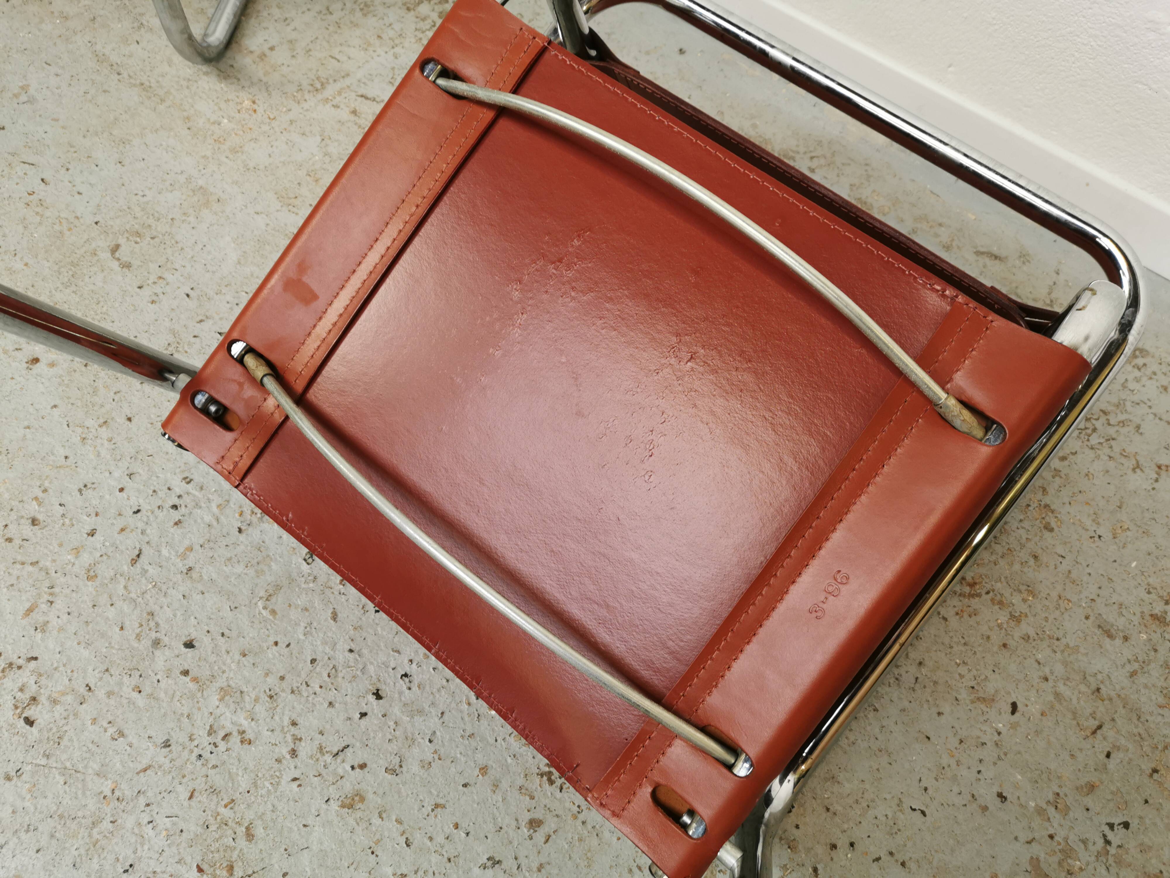 Vintage Bauhaus leather and chrome chair Mart Stam Matteo Grassi