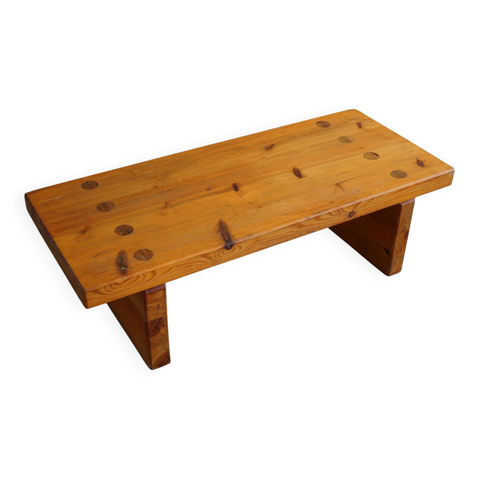 Table basse carrée moderne suédoise en pin massif de Sven Larsson, Brutalist, 1970