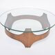 Mid-Century Circular Coffee Table with Wooden Base and Glass Top