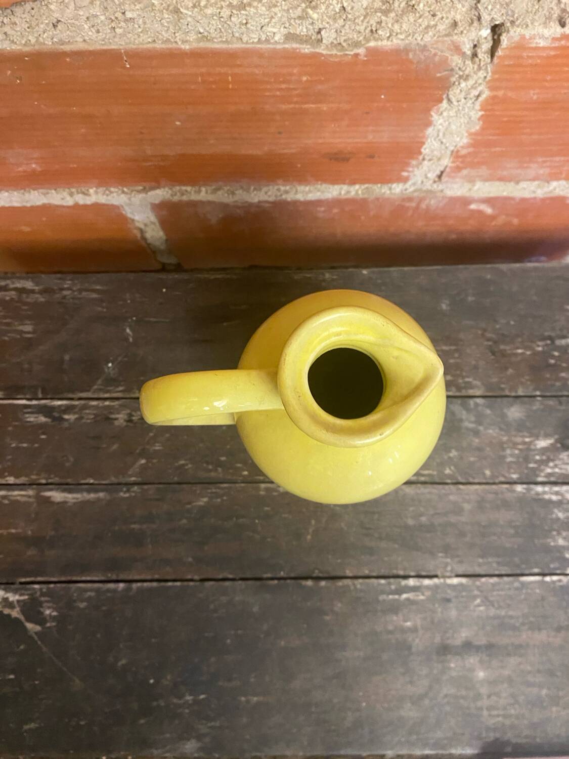 Old Yellow Glazed Ceramic Pitcher Vintage Kitchen #D427