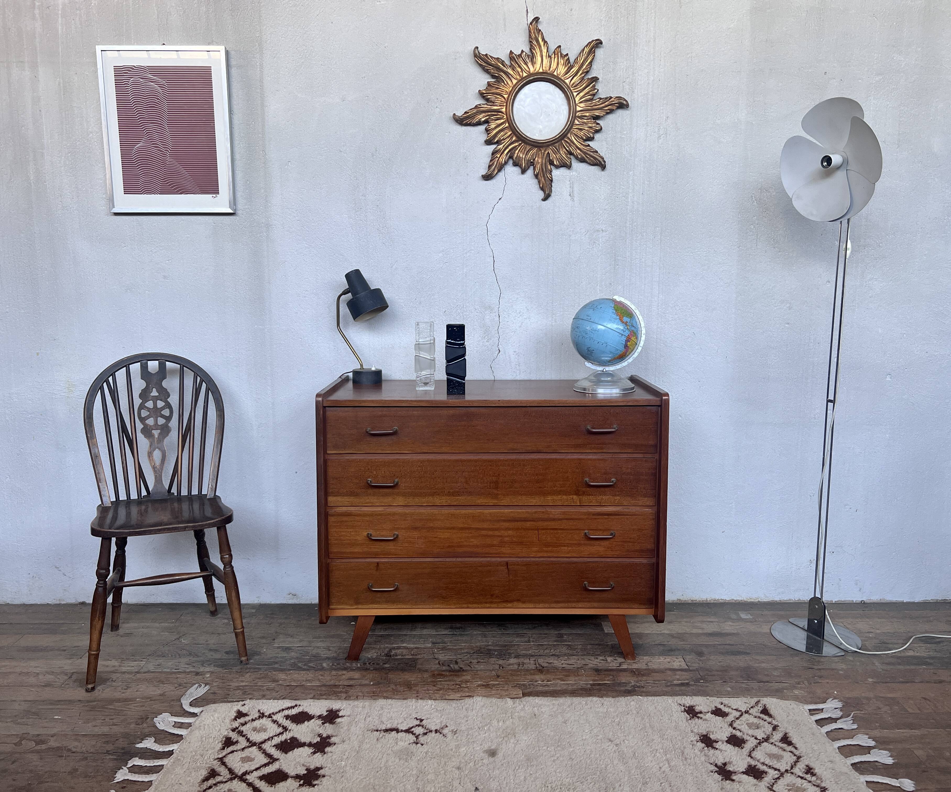 Vintage chest of drawers compass feet 1960 teak