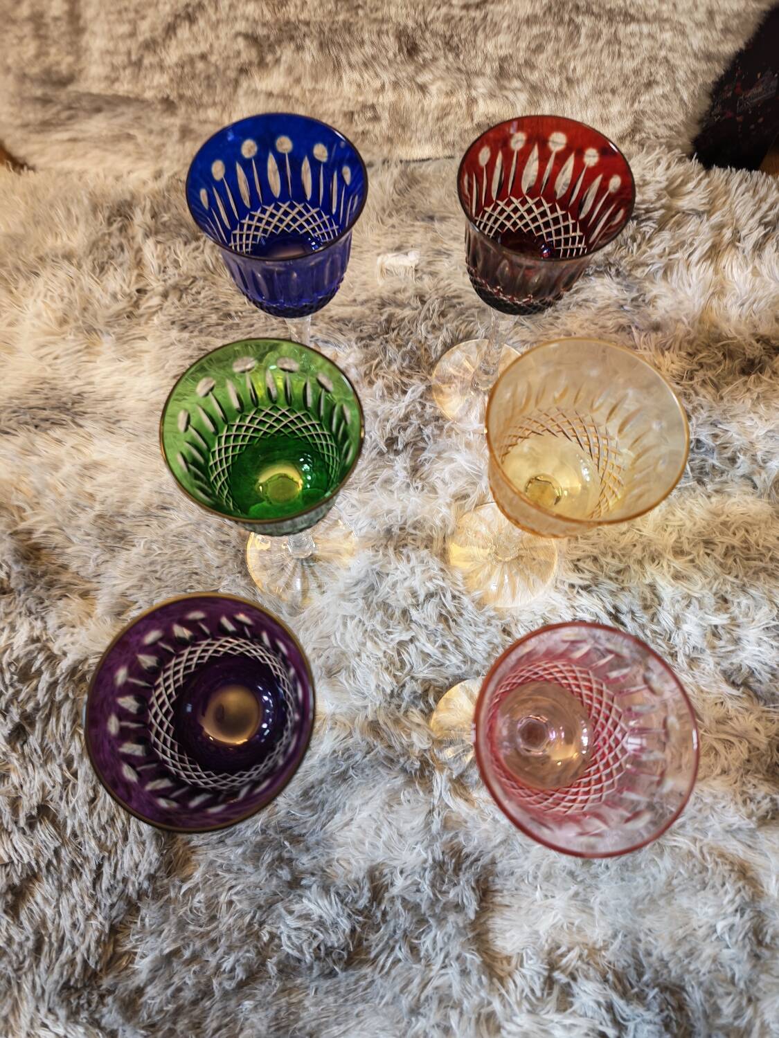 6 large coloured crystal goblets - Saint Louis Bac style