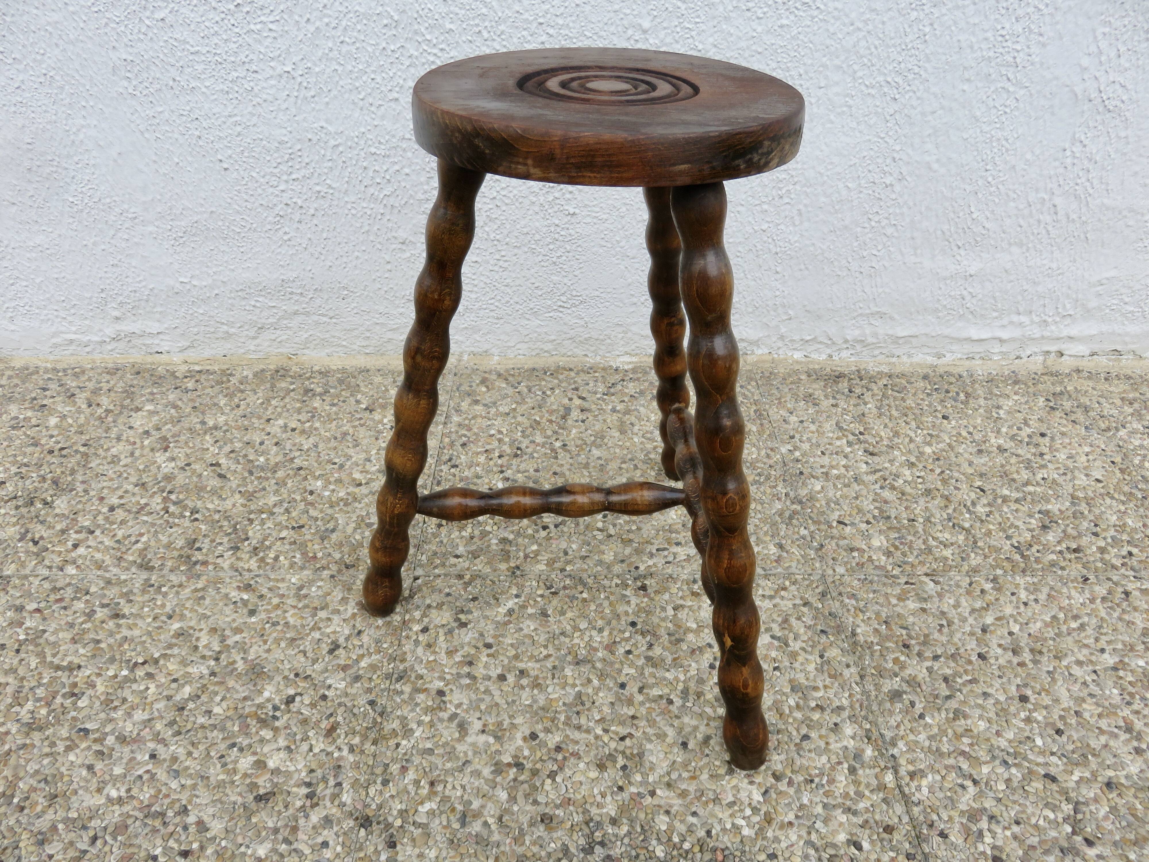 Antique tripod stool, farmhouse stool, 1950s-1960s