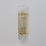 Pair of Venini Style Mid-Century Brass and Murano Glass "Triedri" Sconces