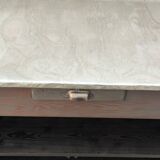 Old counter with gray patina, zinc top and a drawer