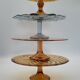 Pie dish or pie cake on foot molded glass pink line