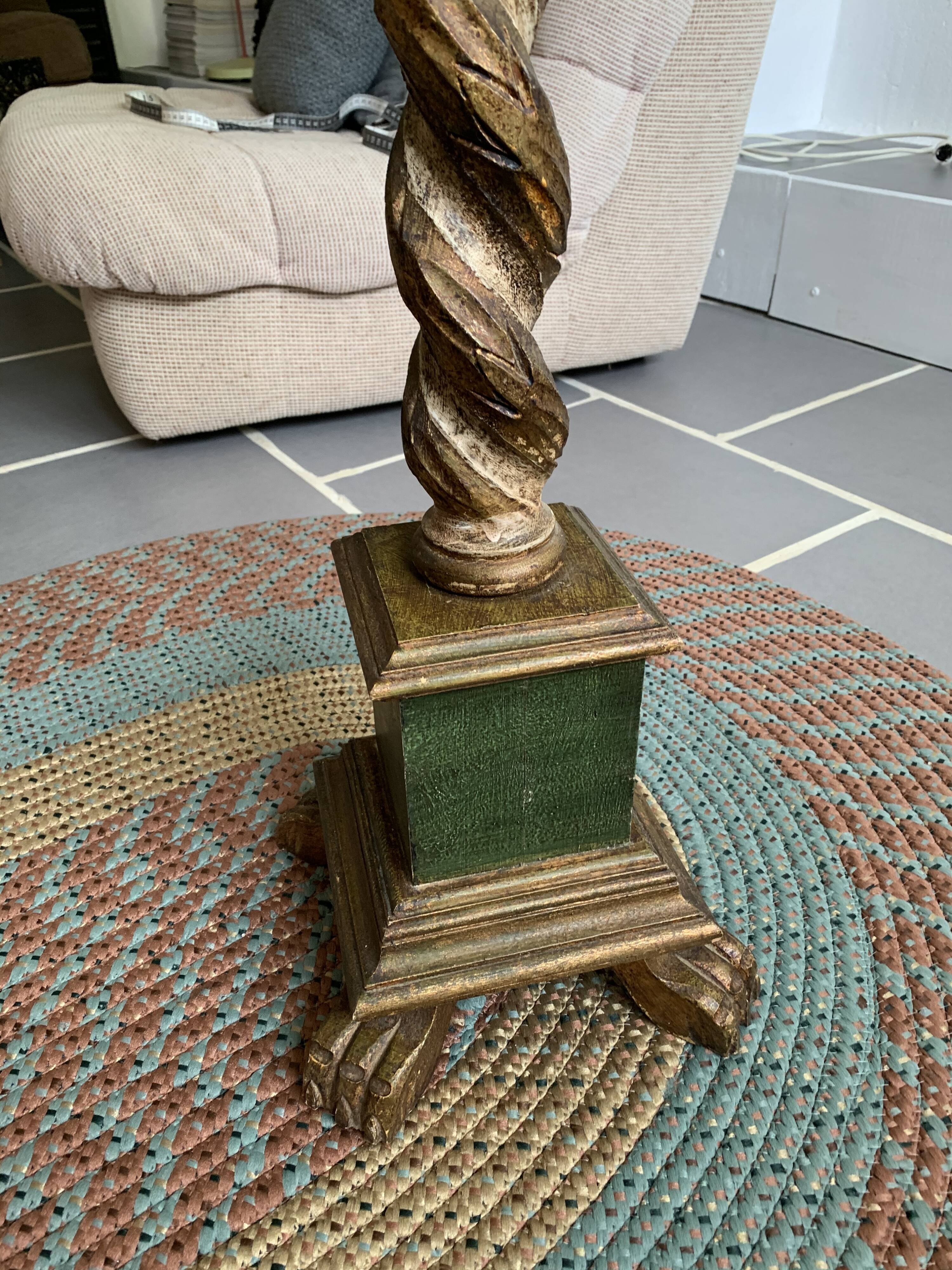 Pique candle lamp lamp in polychrome wood early 20th