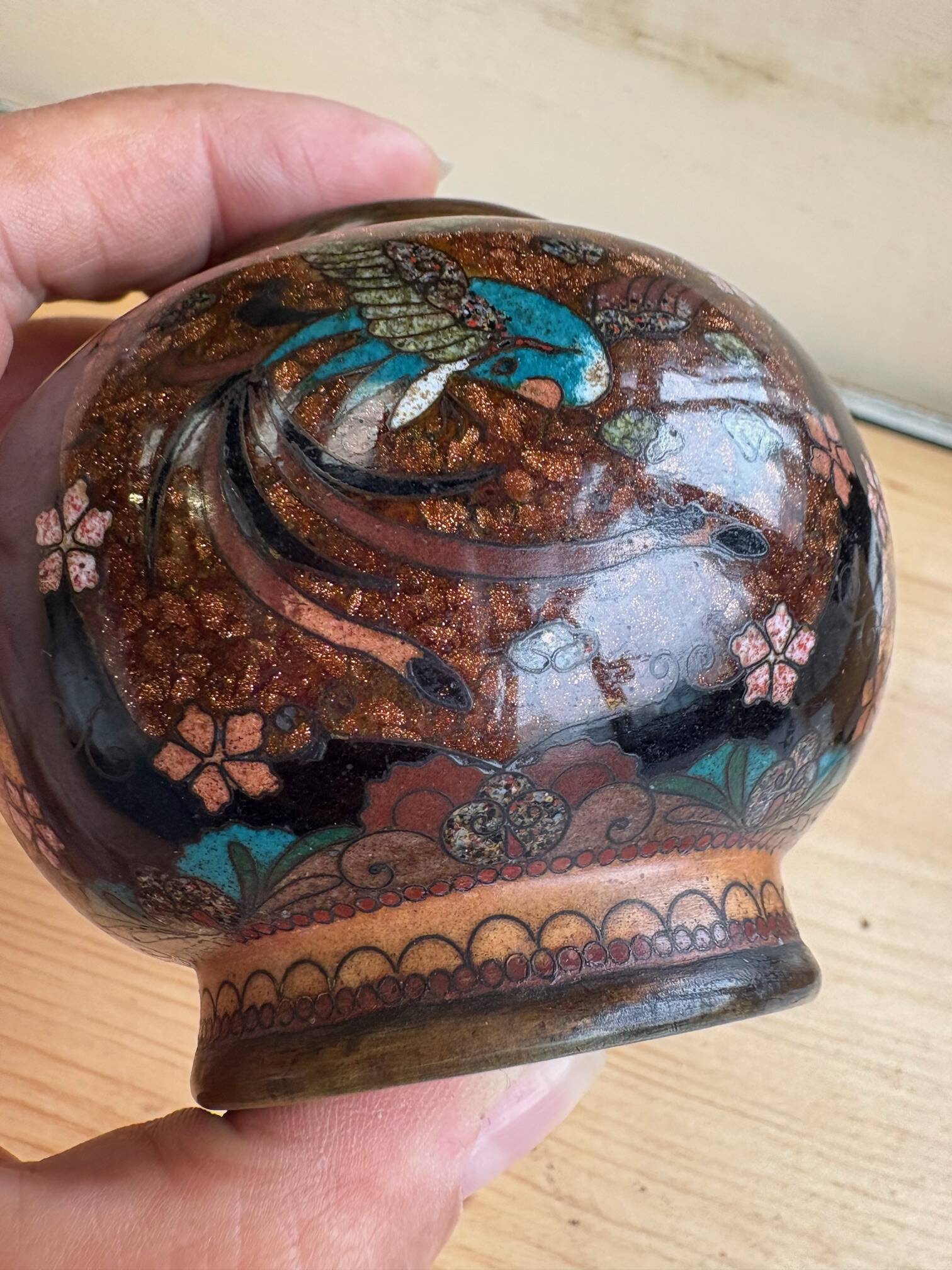 Chinese cloisonné ginger jar – floral and bird decoration – 1950-70