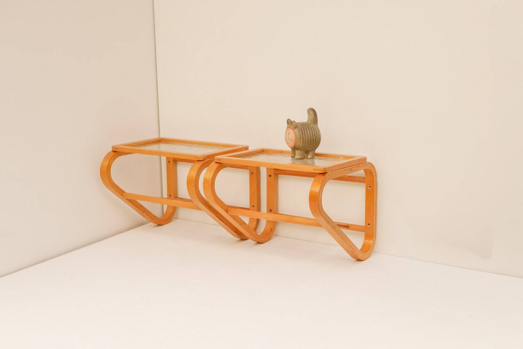 Scandinavian bentwood and glass bedside tables from Gemla, 1920s, set of 2