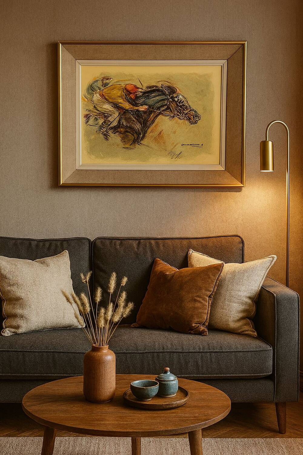 Old painting, horse scene, signed F Castellan, early 20th century