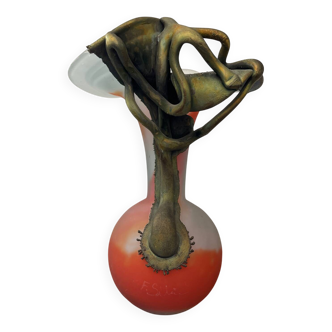 Vase cuivre verre soufflé