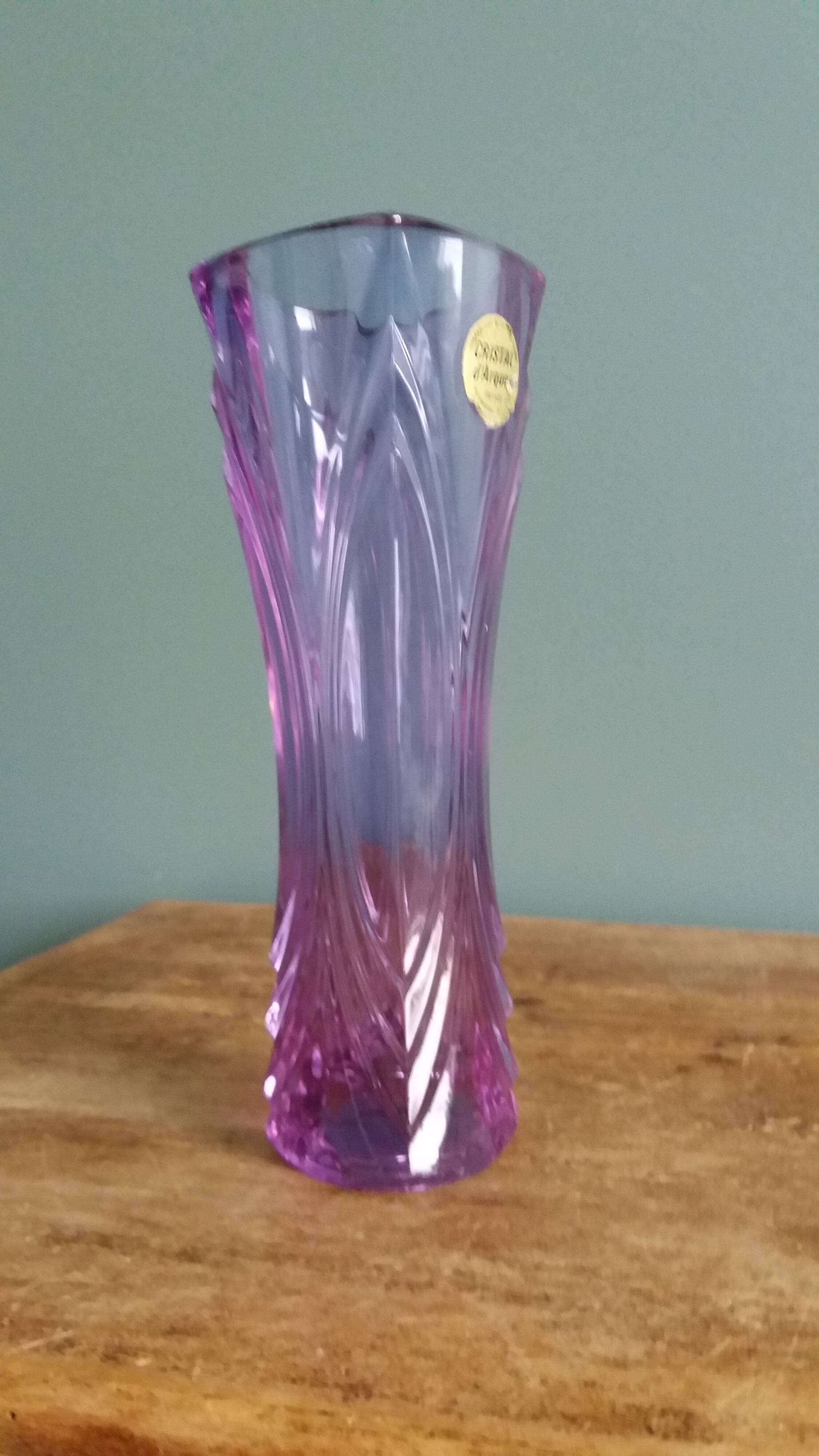 Violet mauve cut crystal soliflore vase, Cristal d’Arques