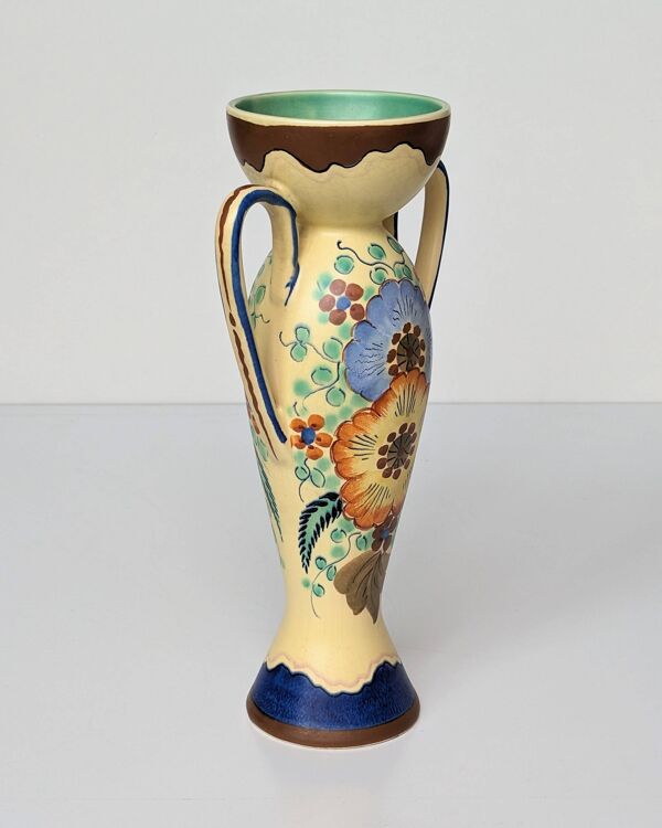 Vase Amphore Céramique Gouda Holland - Rubens motif fleurs peintes à la main - Modèle 1035