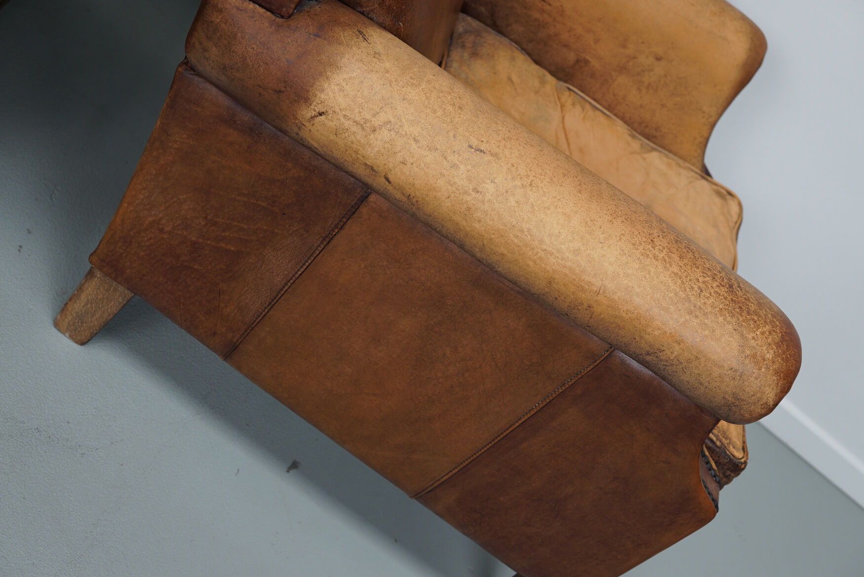 Vintage dutch cognac colored leather club chairs