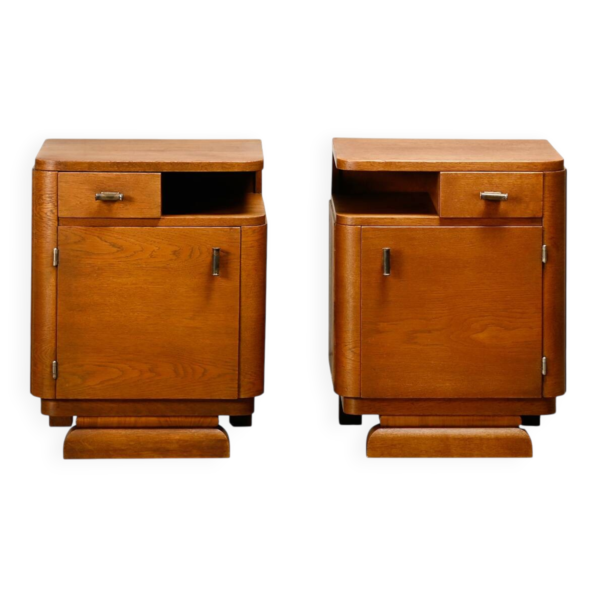 Pair Art Deco Nightstands or Bedside tables Oak and Glass, Netherlands, 193