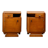 Pair Art Deco Nightstands or Bedside tables Oak and Glass, Netherlands, 193