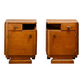 Pair Art Deco Nightstands or Bedside tables Oak and Glass, Netherlands, 193