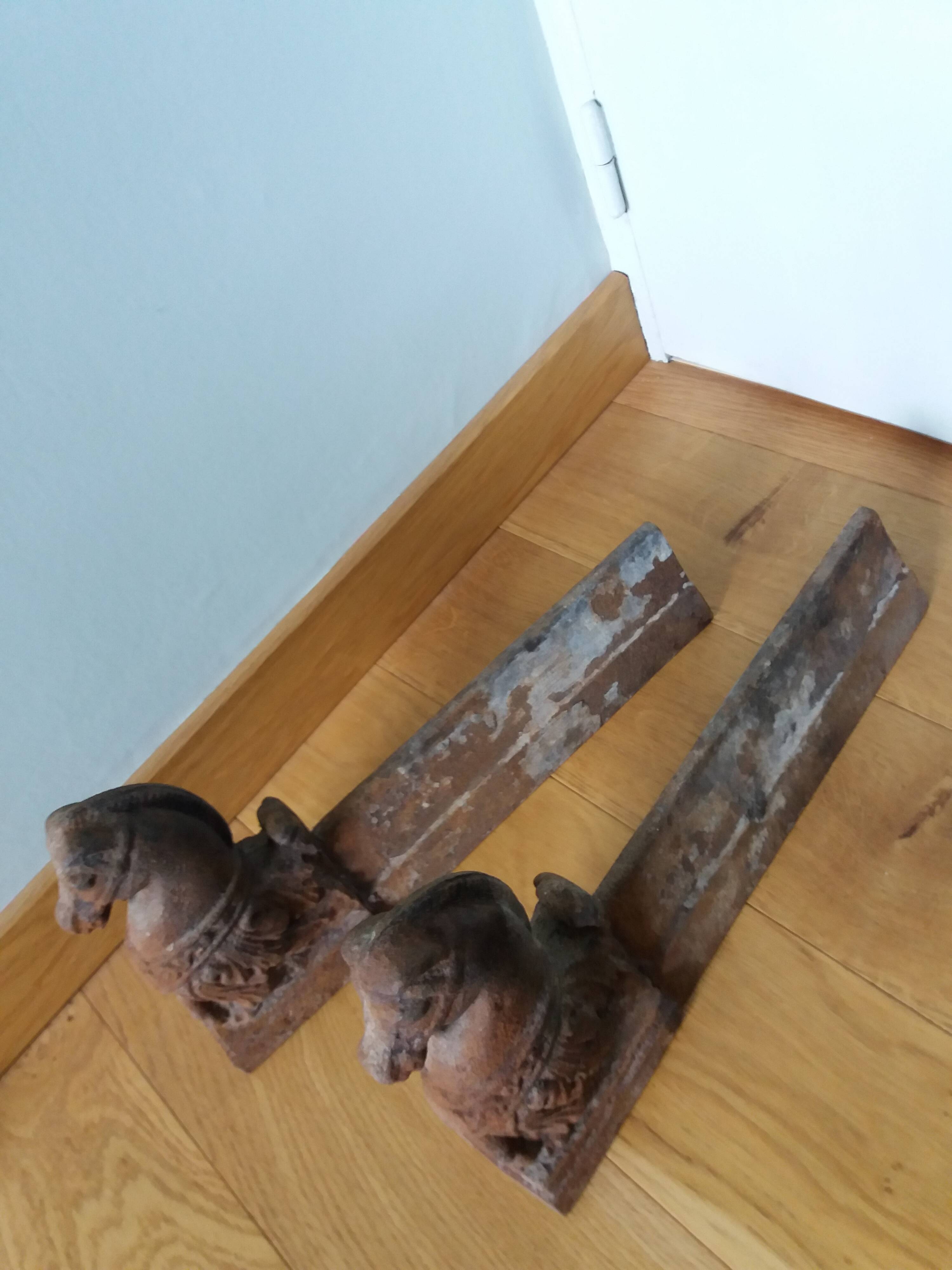 Cast iron andirons, horse head