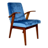 Fauteuil vintage 300-123, design de M. Puchała, bleu mer - 2 pièces disponibles