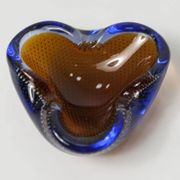 Cendrier Murano verre bullé orange bleu et transparent 1960