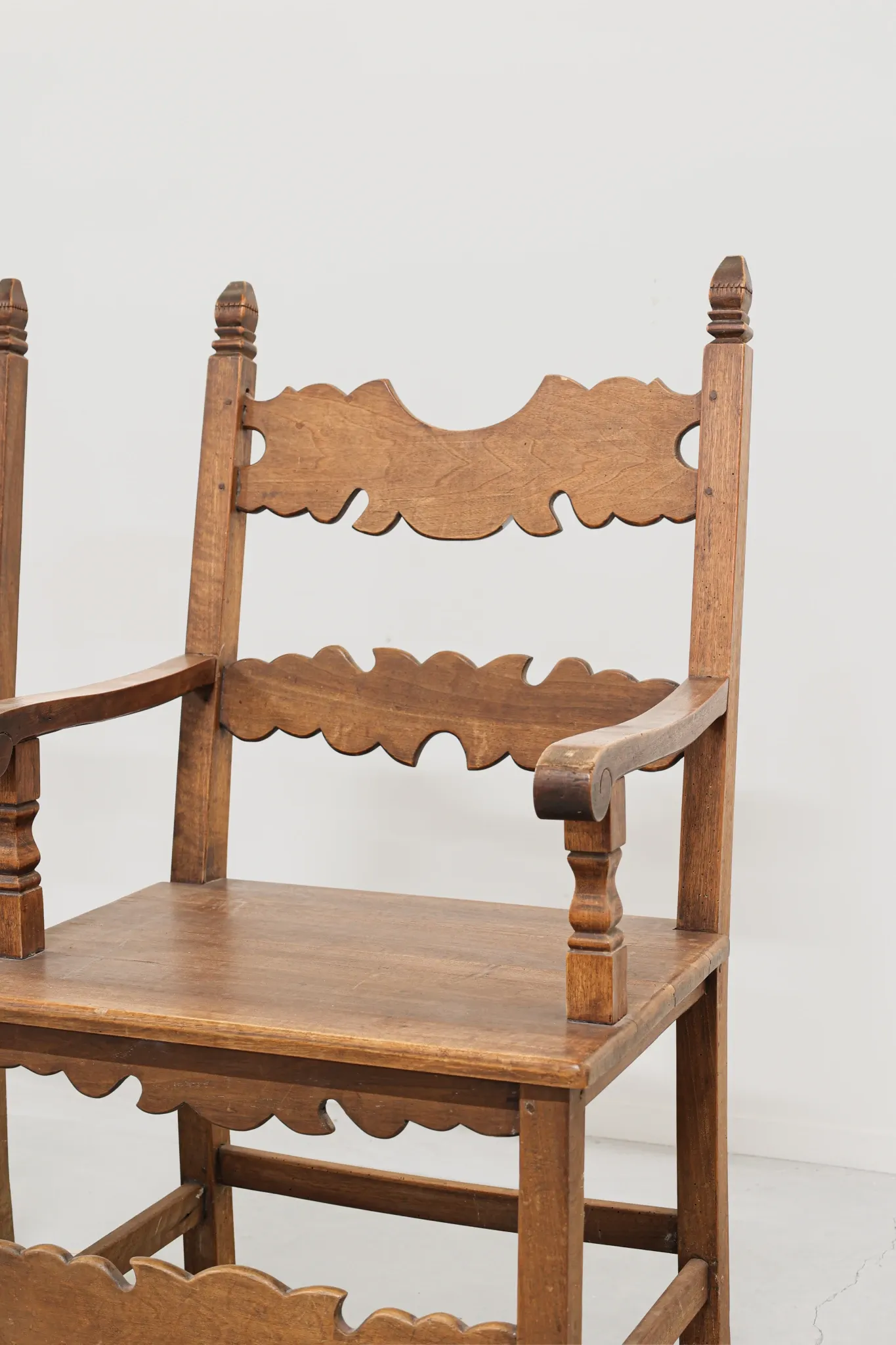 Pair of Italian Carved Wooden Armchairs, Lombardy, 1900s.