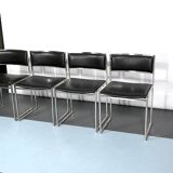 Romeo Rega, set of four chrome and leather dining chairs from 60s