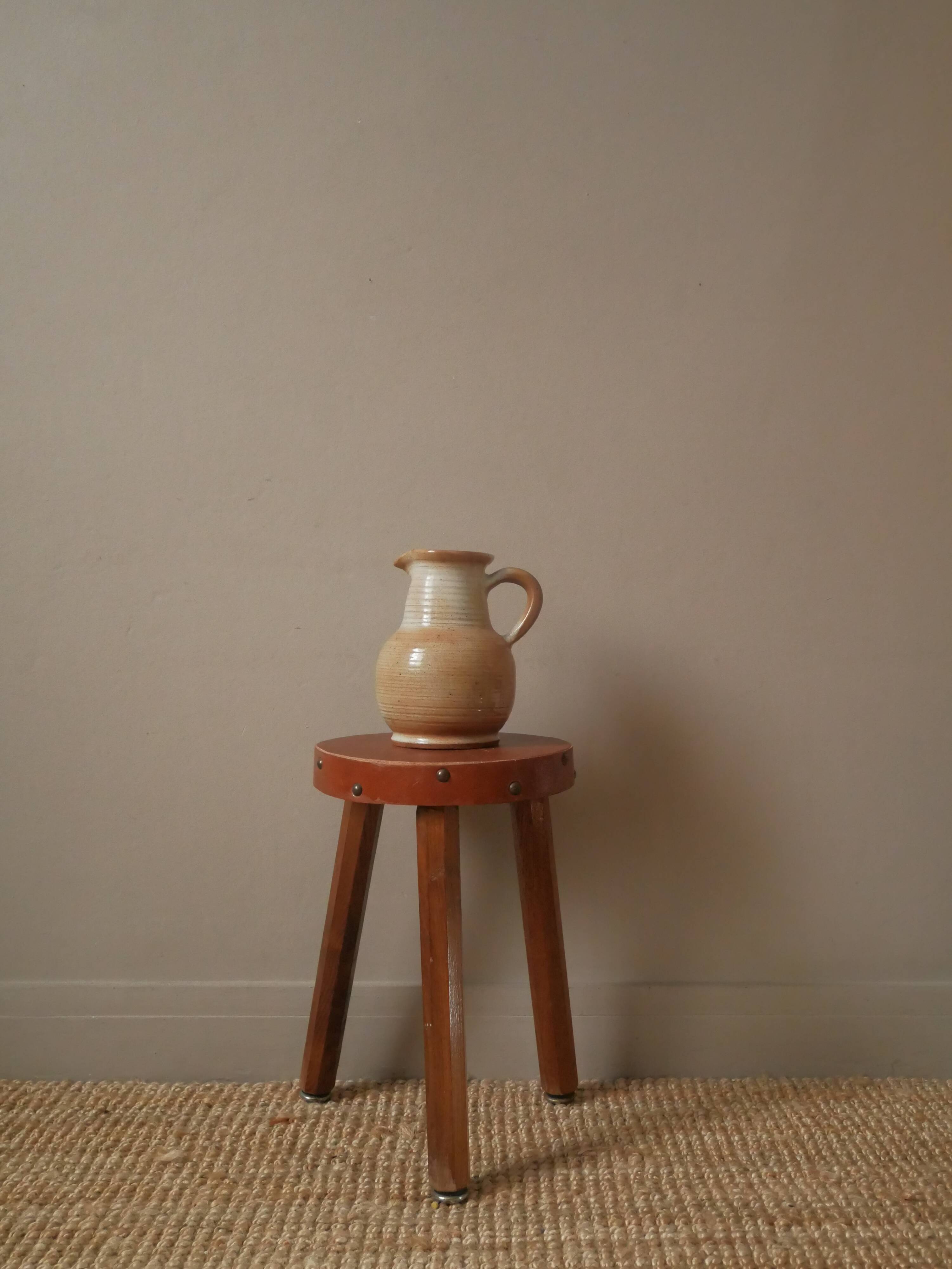 Stoneware pitcher vase with handle Scandinavian country decoration handcrafted vintage ceramic