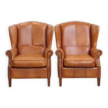 Set of 2 leather wingback chairs
