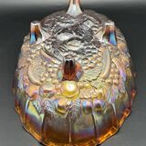 Large tinted glass bowl with fruit pattern
