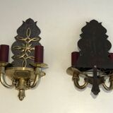 Pair of Art Deco wall sconces in the style of Jules Leleu.
