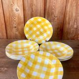 Set of 8 old Digoin Sarreguemines plates, yellow Scottish model
