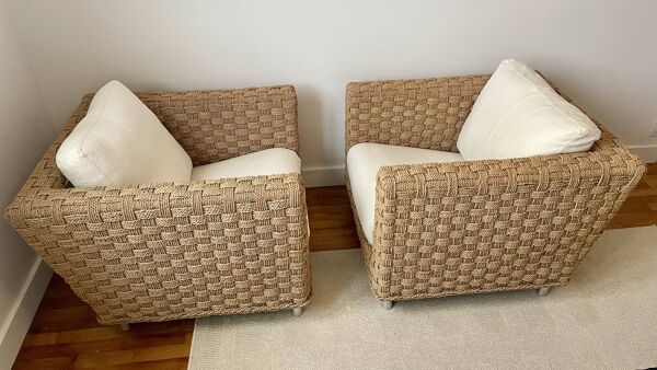 Paire de fauteuils Ligne Roset Wicky par Didier Gomez en corde tressée