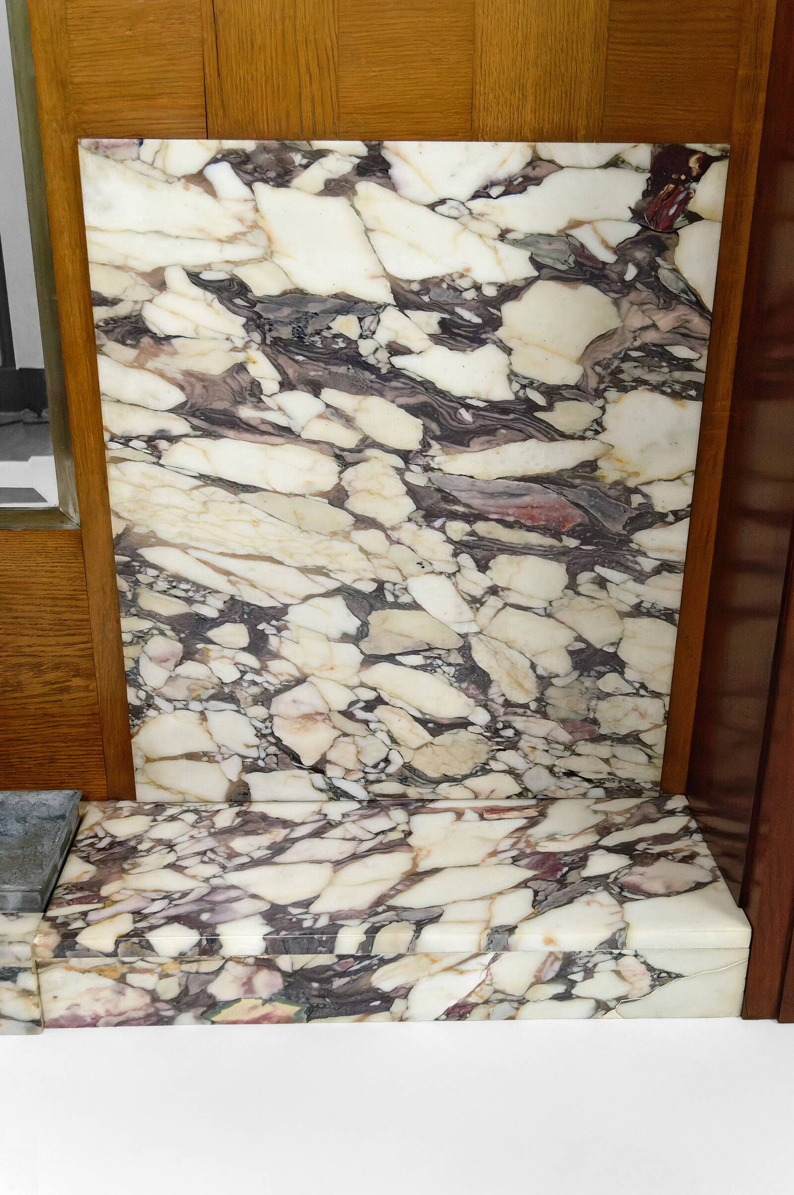 Large Art Deco wardrobe in oak, marble and mahogany, circa 1925