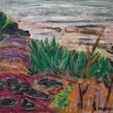 Peinture à l'huile de paysage impressionniste du milieu du XXe siècle signée et encadrée