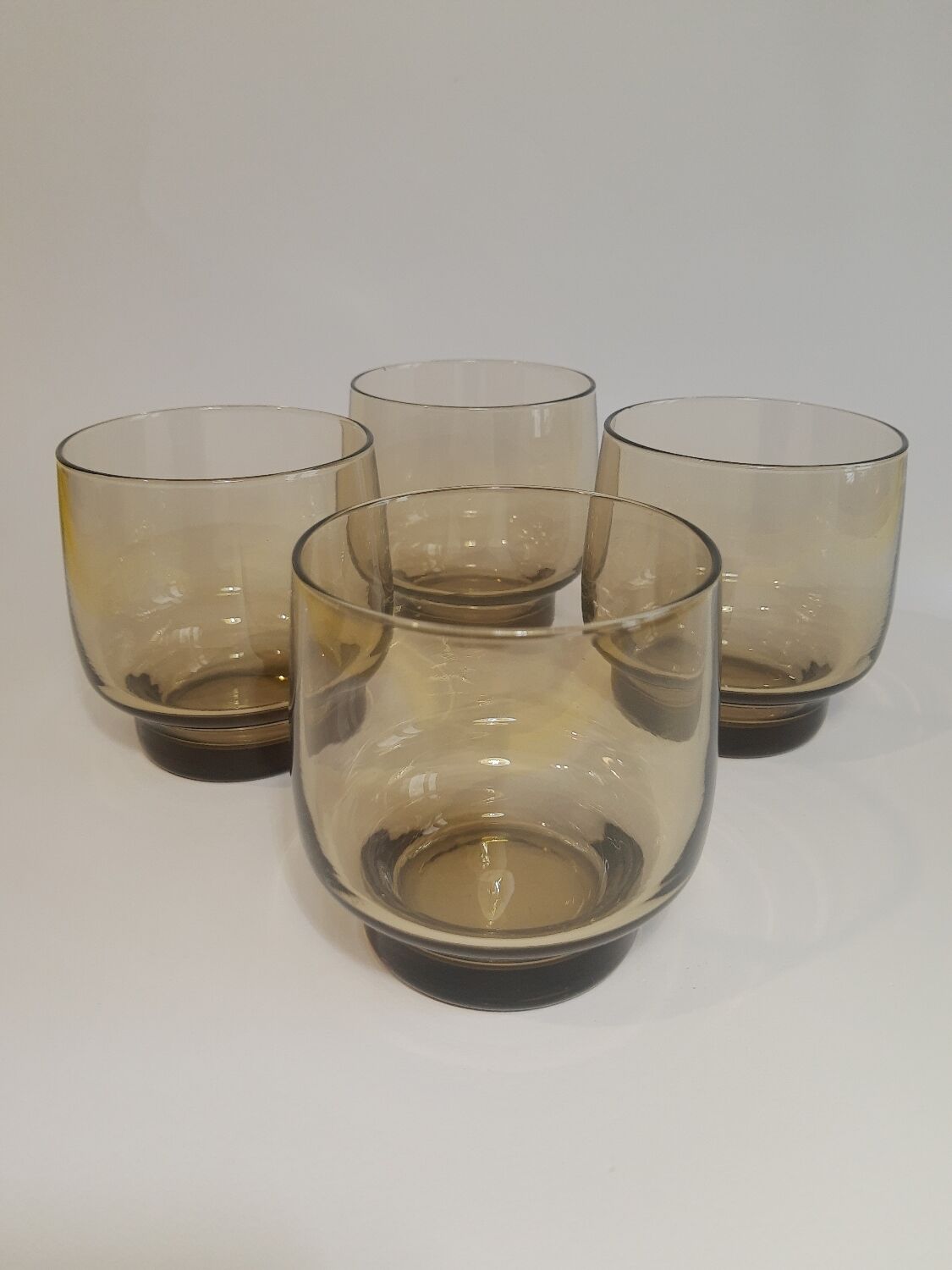 Set of 4 vintage 70s smoked glass water glasses
