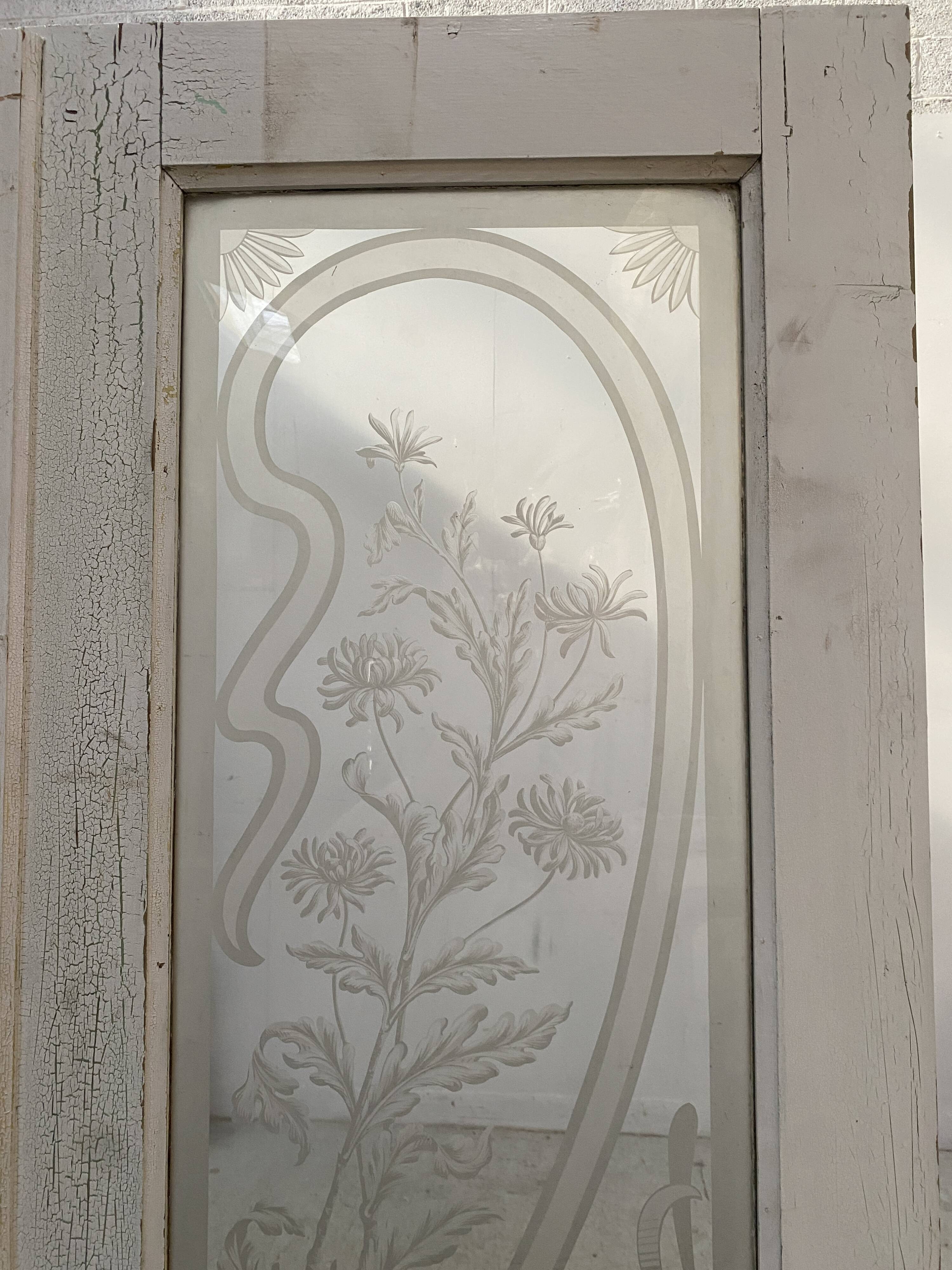 Double dividing door in wood and etched glass, 20th century
