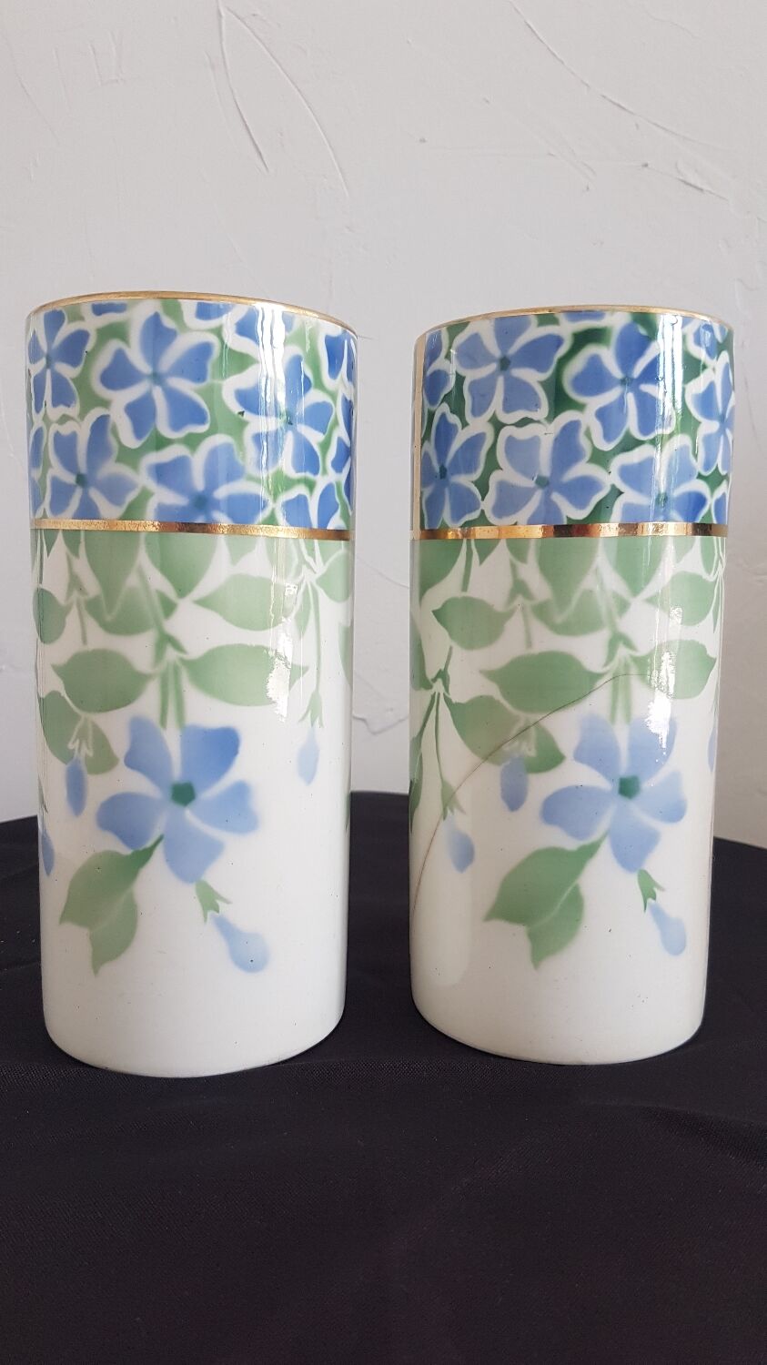 Pair of vases earthenware Keller Guérin Lunéville Periwinkle model