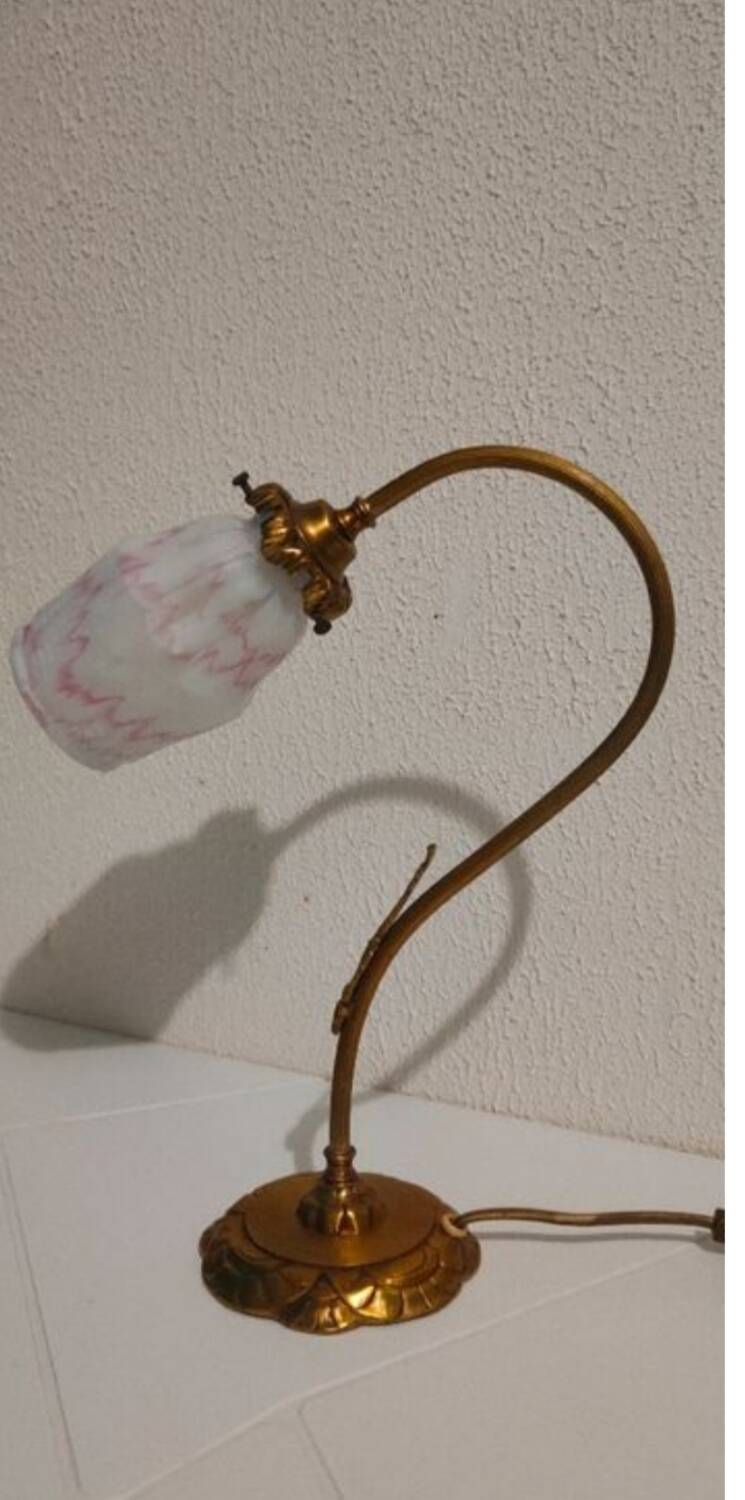 Art nouveau swan neck and tulip glass lamp