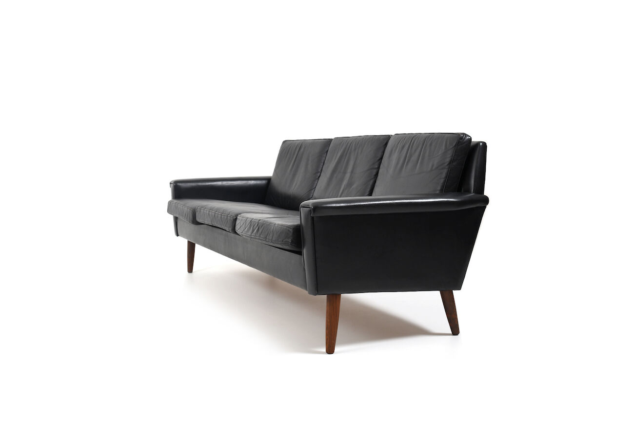 Mid Century Danish black Leather Sofa Set