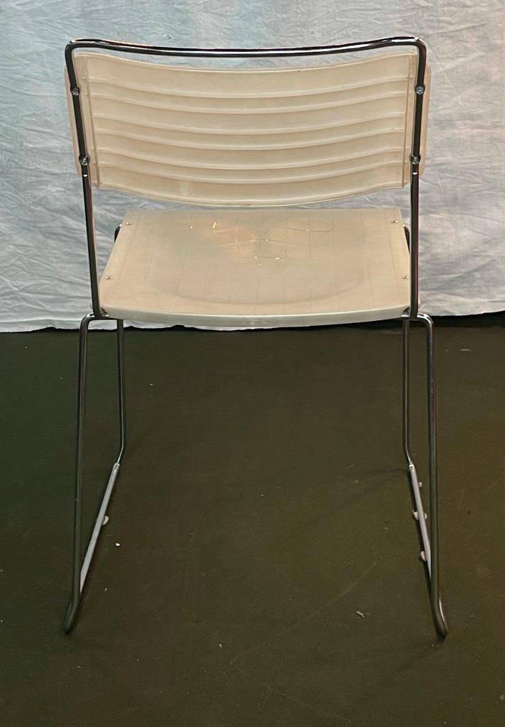 Set of 4 Italian Spilimbergo chairs in chromed steel and white plastic