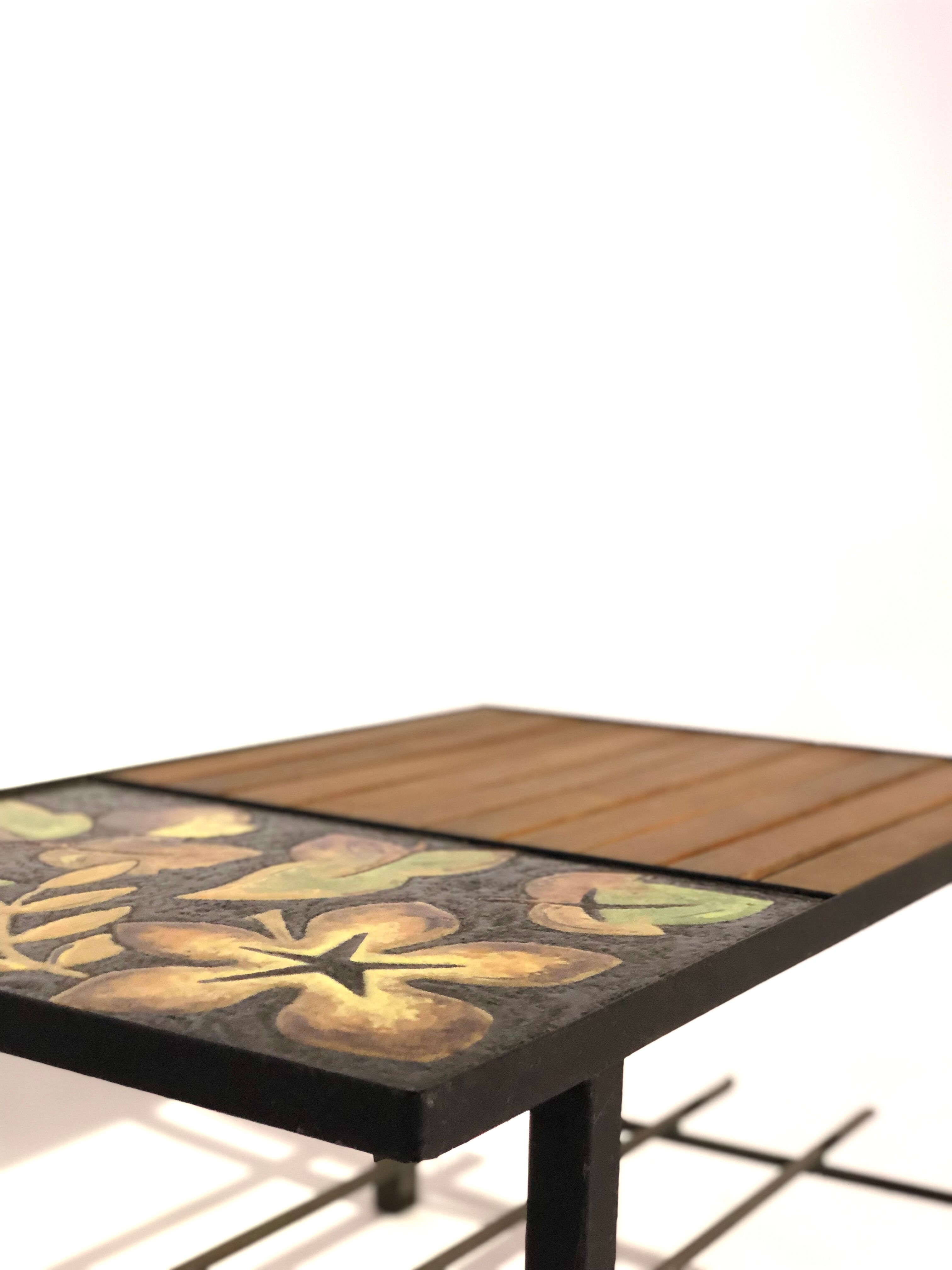 Vintage coffee table 1970 - Ceramic, oak and metal